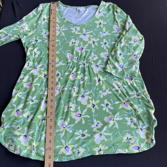J Jill Womens Rayon Top Medium Green Floral Vneck 3/4 Sleeve Casual Spring - Picture 10 of 11